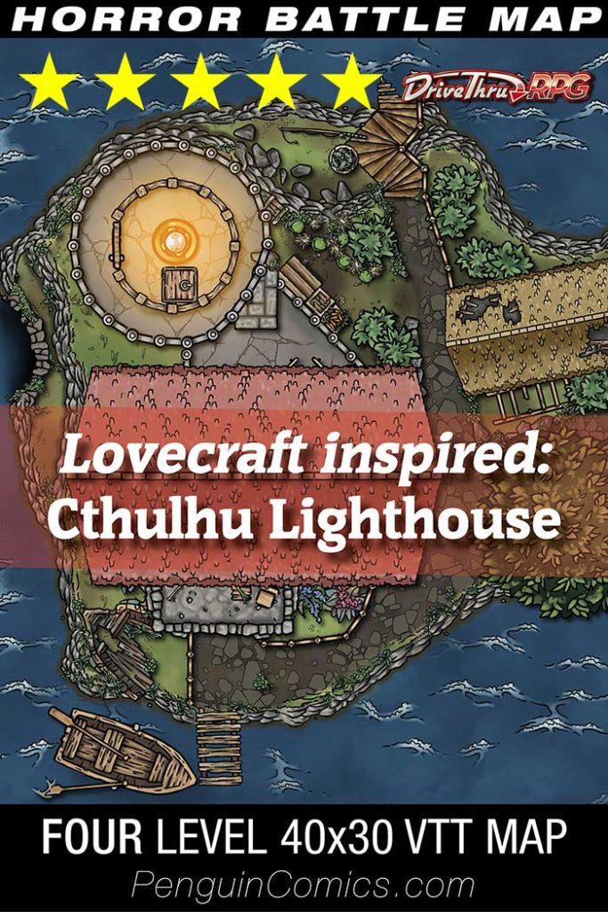 Lovecraft inspired Cthulhu VTT Battlemap: Lighthouse - a 5 Star map downloadable at DriveThruRPG